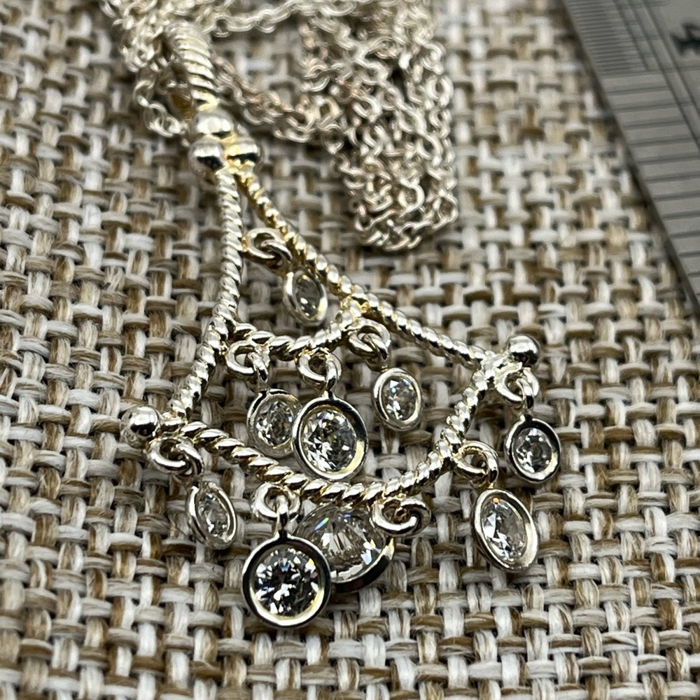 Vintage Diamonique Sterling Silver Chandelier Pendant Necklace, 16" - Picture 11 of 17